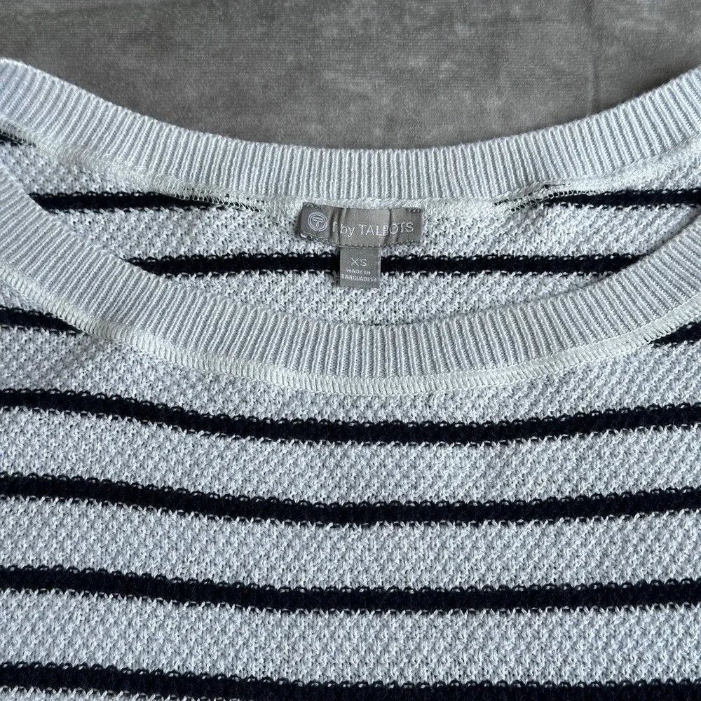 T by Talbots Sweater Womens XS Blue White Striped Colorblock Knit Pullover - Picture 4 of 11
